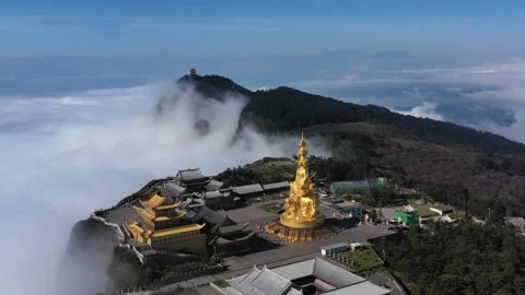 Drone view of emei mountain jinding scenic Stock Footage 134670775