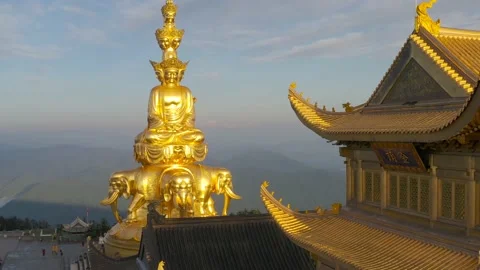 Drone view of emei mountain jinding scenic Stock Footage 134673744