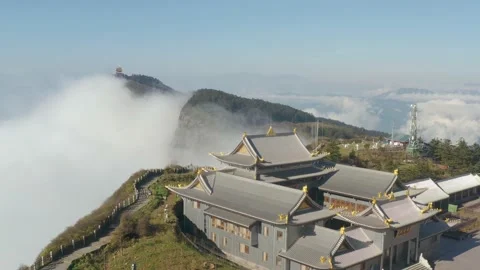 Drone view of emei mountain jinding scenic Stock Footage 134674466
