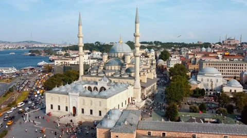 Drone view of Eminonu Yeni Cami district of Istanbul in Turkey or New Mosque. Stock Footage 252529277