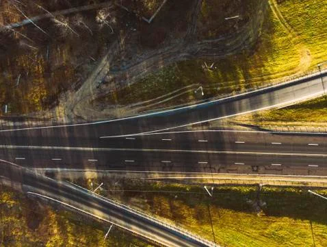 Drone view of empty country side road 스톡 사진