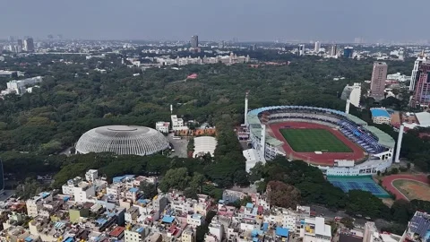 Drone view of empty Kanteerava Indoor Stadium and M. Chinnaswamy Stadium in.. Stock-Footage 330274579