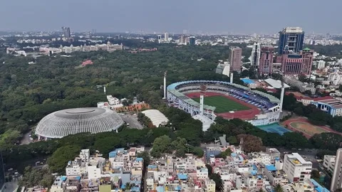 Drone view of empty Kanteerava Indoor Stadium and M. Chinnaswamy Stadium in.. Stock Footage 330274584