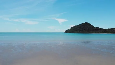 Drone View of Empty Lonely Sandy Beach in Hua Hin, Thailand Stock Footage 136276426