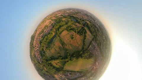 Drone view of the English countryside, tiny planet to wide Stock Footage 339628393