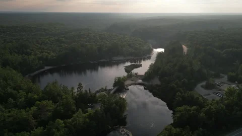 Drone view of entire High Falls during evening hours (interesting lighting)  Stock Footage 314233860