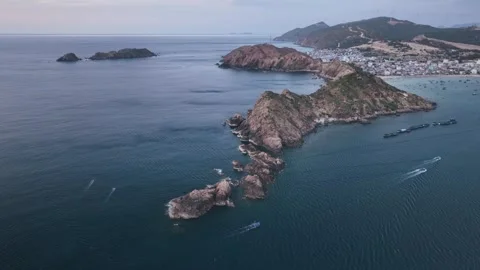 Drone view of Eo Gio headland, Quy Nhon, Vietnam Stock Footage 337891078