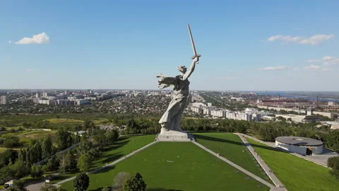 Drone view of the epic famous Soviet sculpture The Motherland Calls Stock Footage 172268740