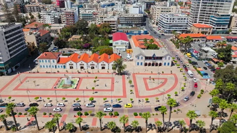 Drone view of Europe Square in Larnaca, Cyprus. Stock Footage 341546514