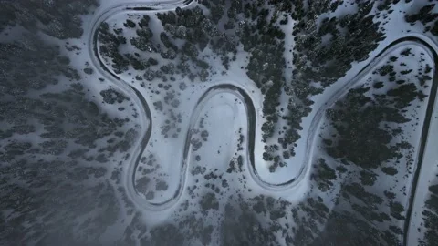 Drone view of evergreen winter forest and mountain road near Crater Lake, Oregon Stock Footage 185239217