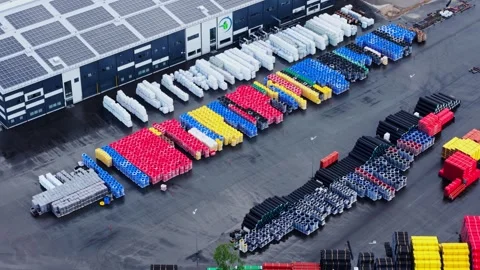 Drone View of EVOPIPES SIA Plastic Pipe Manufacturing Facility in Jelgava Latvia Stock Footage 341071834