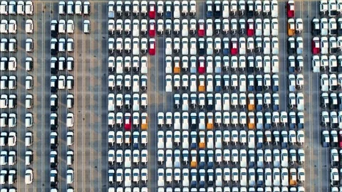 Drone view of an expansive vehicle storage yard. Stock Footage 334315629