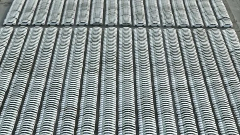 Drone view of an expansive vehicle storage yard. Stock Footage 334315742