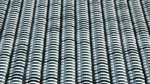 Drone view of an expansive vehicle storage yard. Stock-Footage 334315797