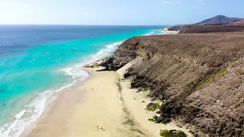 Drone view of exposed sand at low tide at Sotavento Beach. Stock Footage 284387671