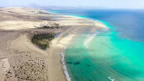 Drone view of exposed sand at low tide at Sotavento Beach. Stock Footage 284388012