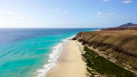 Drone view of exposed sand at low tide at Sotavento Beach. Stock Footage 284388344