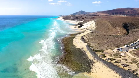 Drone view of exposed sand at low tide at Sotavento Beach. Stock Footage 284388721