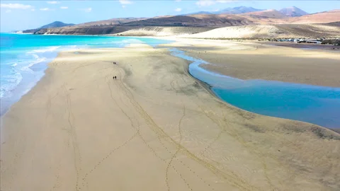 Drone view of exposed sand at low tide at Sotavento Beach. Stock Footage 284390287