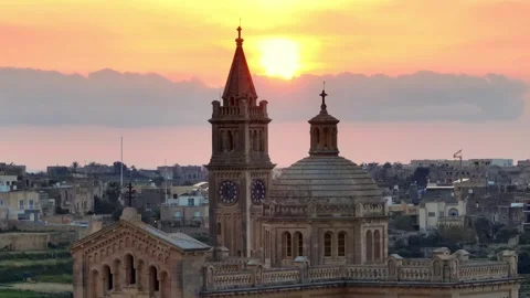Drone view of famous catholic Ta' Pinu church on Gozo island, Malta Stock-Footage 330063672