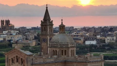 Drone view of famous catholic Ta' Pinu church on Gozo island Stockbeeldmateriaal 330063708