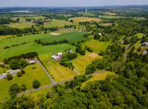 Drone view of farm fields from a height of agricultural beautiful landscape Stock Photos