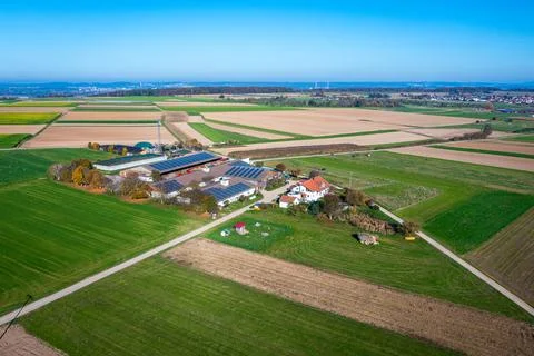 Drone view of a farm with many fields Foto stock