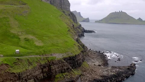 Drone view of faroe islands on sunset during a cloudy day Video stock 263384802
