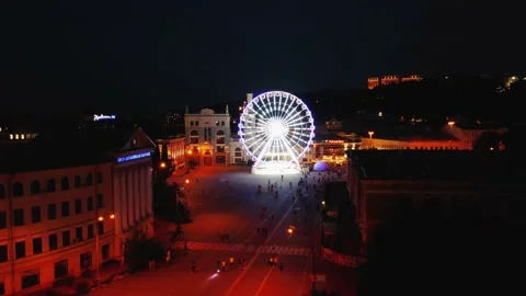 Drone view at Ferris Wheel in Historical centre of the capital of Ukraine, Kyiv Stock Footage 200590072