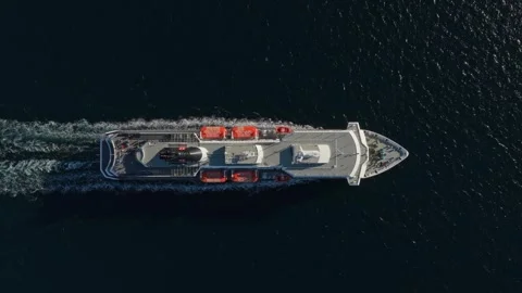 Drone view of ferry sailing across calm sea in daylight, Norway Stock Footage 320500422