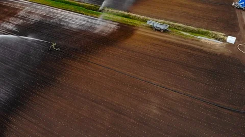 Drone view of field irrigation Stock Footage 93106153