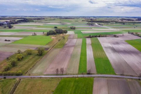 Drone view on a field patchwork in Mazowsze region of Poland Fotos de archivo
