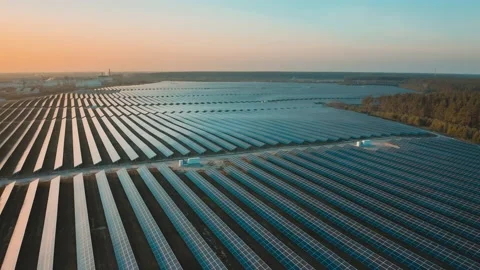 Drone view of the field with solar panel systems on the field Stock Footage 233009405