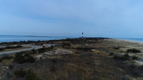 Drone view of Fire Island Lighthouse Robert Moses State Park Видео 104502713