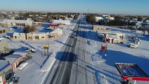 Drone view of a first winters snow on small ks town 5 Stock Footage 83999521