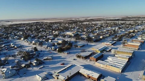 Drone view of a first winters snow on small ks town 2 Stock Footage 83999541