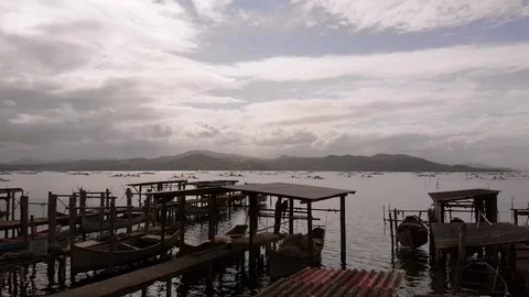 Drone view of a fish farm Stock Footage 119842063