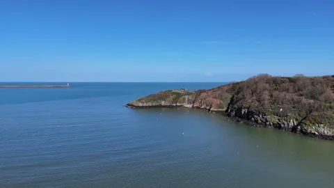 Drone View of Fishguard Coastal Cliffs and Sea, Pembrokeshire, Wales UK Stock-Footage 332073065