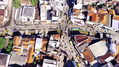 Drone view of five-way intersection at Majalaya City - Indonesia Stock Footage 204124749
