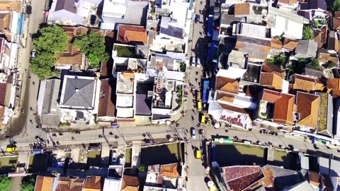 Drone view of five-way intersection at Majalaya City - Indonesia Stock Footage 204124803
