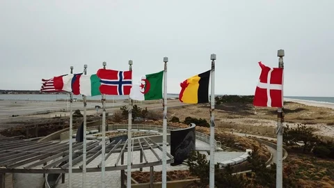 Drone view of Flight 800 memorial international flags Видео 106042279