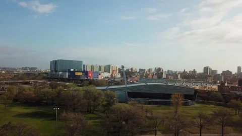 Drone view of Flushing Aquatic Center Stock Footage 106776498