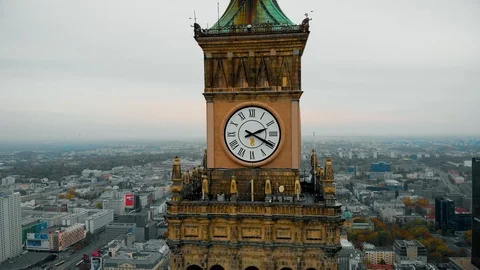 Drone view, fly around the Palace of Culture and Science in Warsaw, Poland Stock Footage 120426660