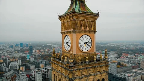 Drone view, fly around the Palace of Culture and Science in Warsaw, Poland Stock Footage 120426708