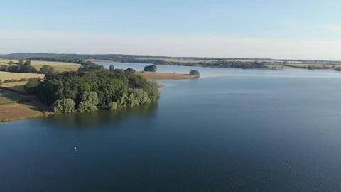 Drone View Flying Along Beautiful Wooded Reservoir Shore Cine D Stock Footage 113002852