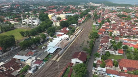 Drone view flying over the city of probolinggo, east java. An aerial Vídeo Stock 331348558