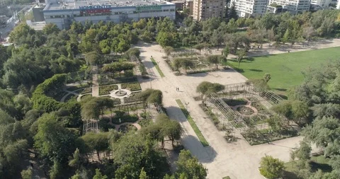 Drone View Flying Over Lush City Park Gardens ‚ Parque Araucano Santiago Chile Stock Footage 103735126