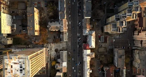 Drone view Flying straight cam down on the road with car traffic Stock Footage 111873356