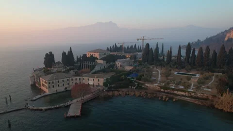 Drone view footage Punta San Vigilio, Lake Garda Stock Footage 264114498