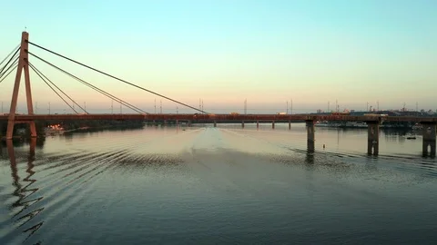 Drone view footage Span right under the bridge Video stock 111872386